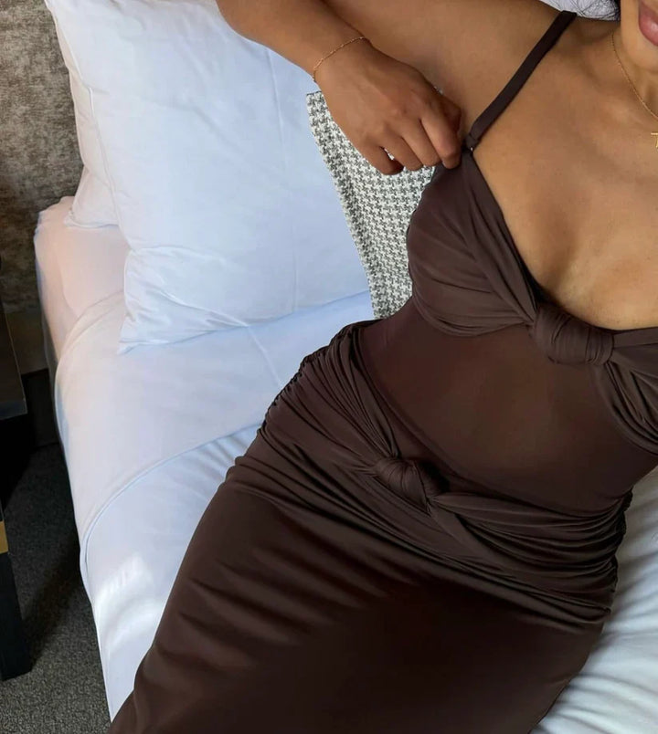 Leah | Elegant Twist Sheer Maxi Dress