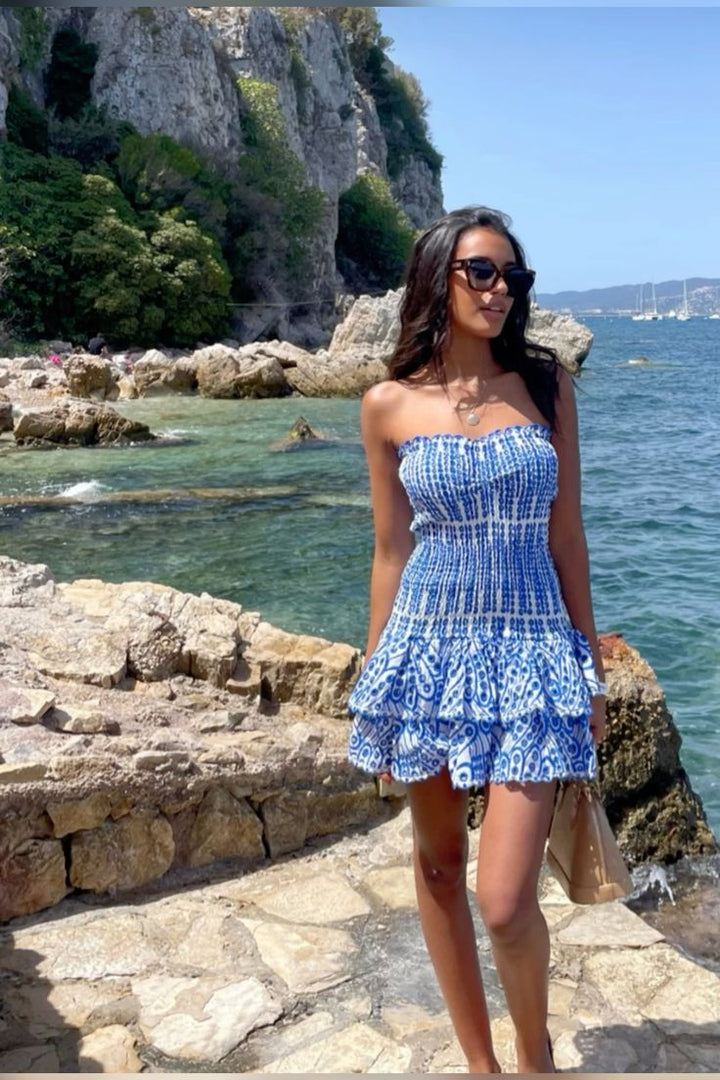 Monica | Strapless Ruffled Open-Back Mini Dress