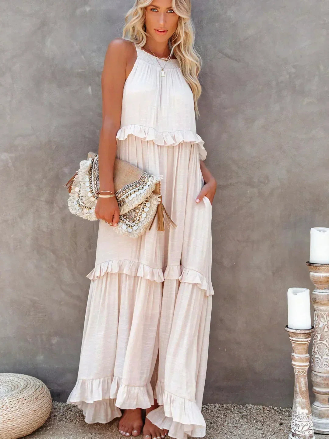 Sola | Halter Ruffle Maxi Dress