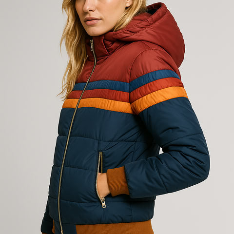 Jennifer | Waterproof Retro Striped Puffer Jacket