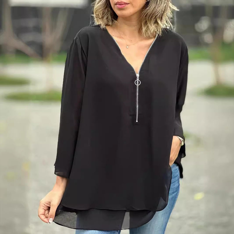 Lara | Chic Flowy Zip Top