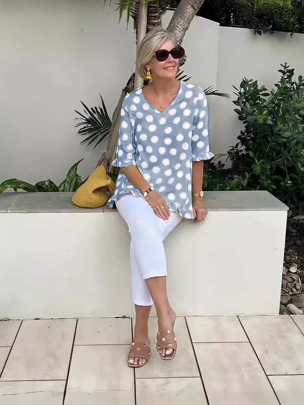 Lucia | Polka Dot V-neck Blouse