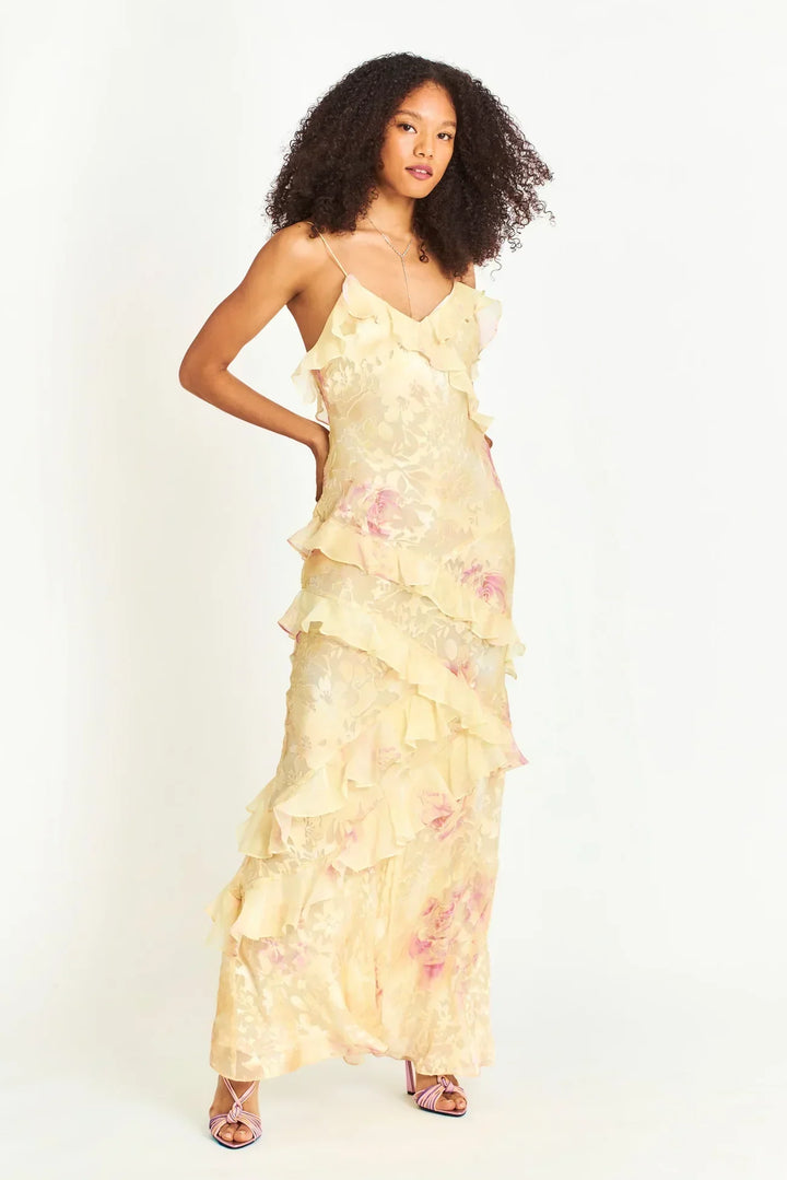 Belle | Graceful Cascading Ruffle Midi Dress