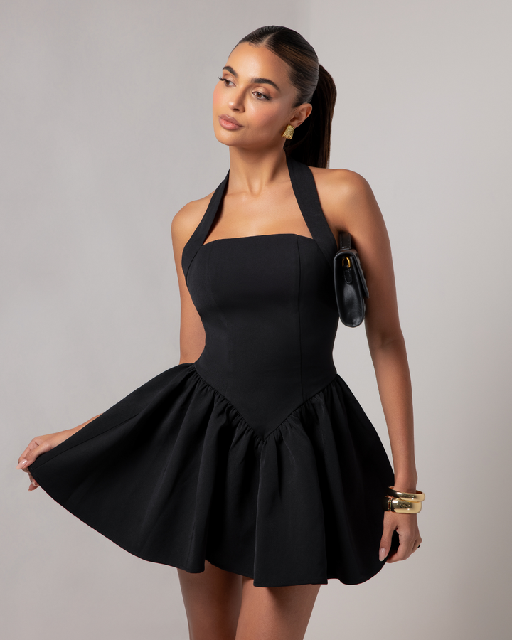 Lucia | Elegant Halter Crepe Mini Dress