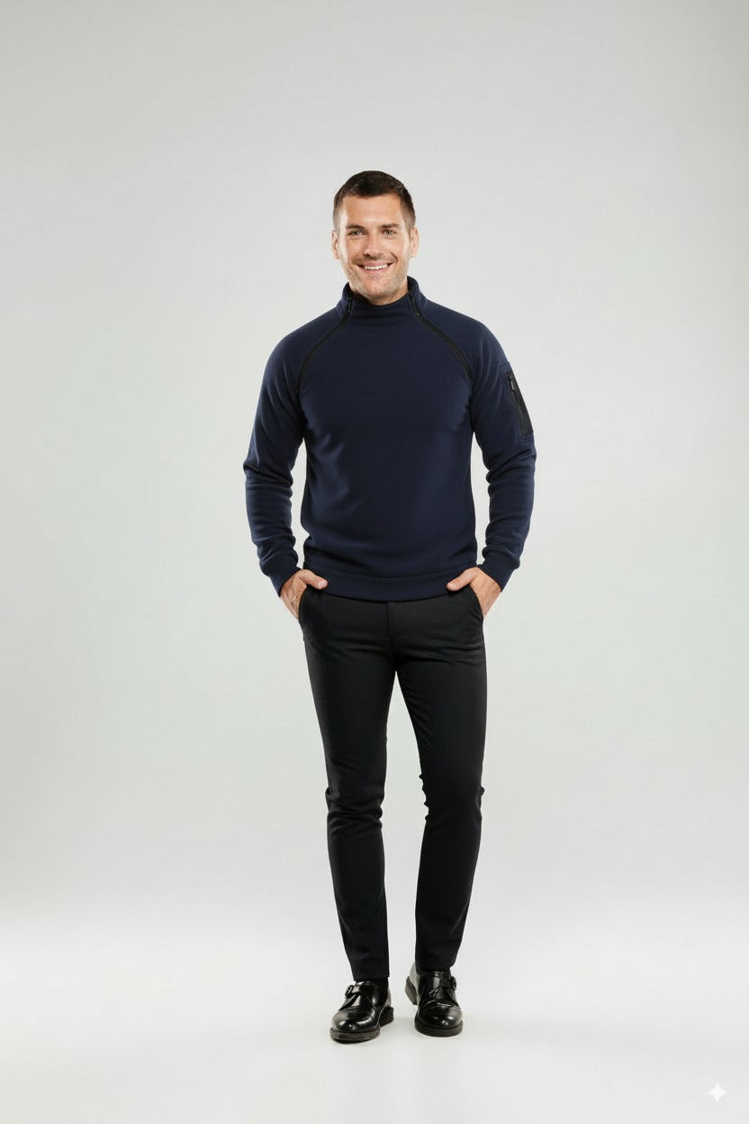 Chester | Tactical Black Sweater with Shoulder Zipper Details