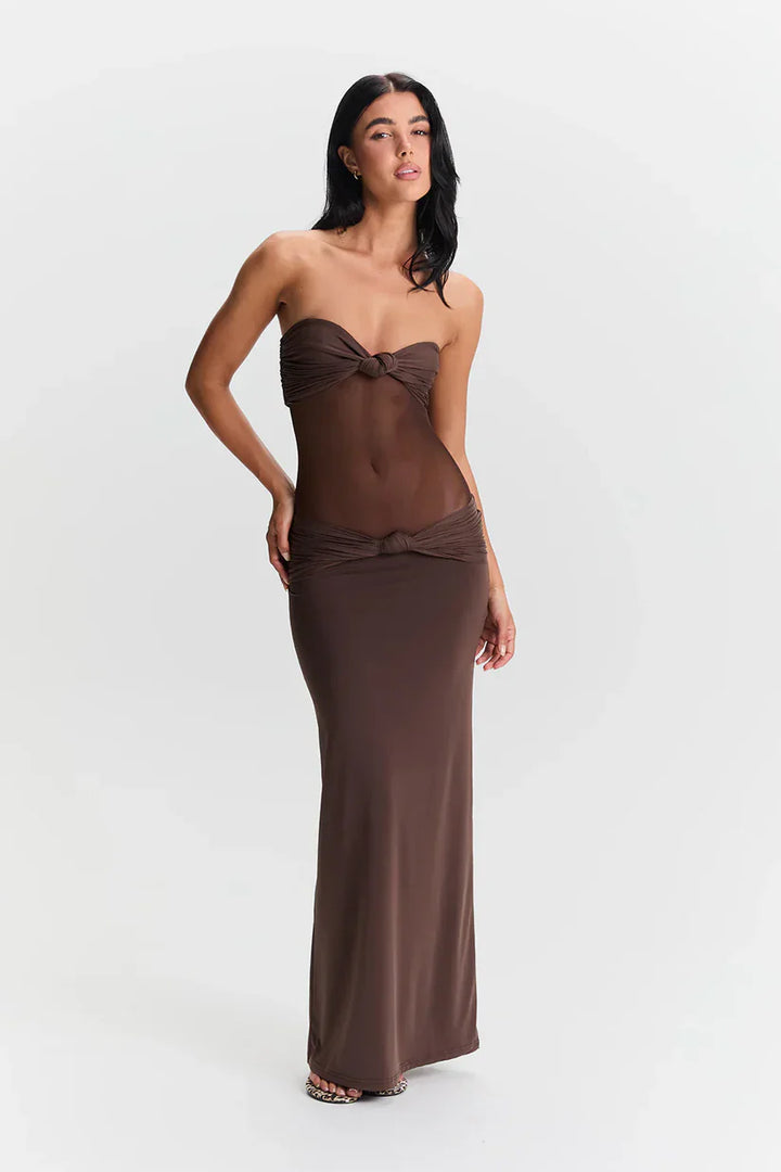 Leah | Elegant Twist Sheer Maxi Dress