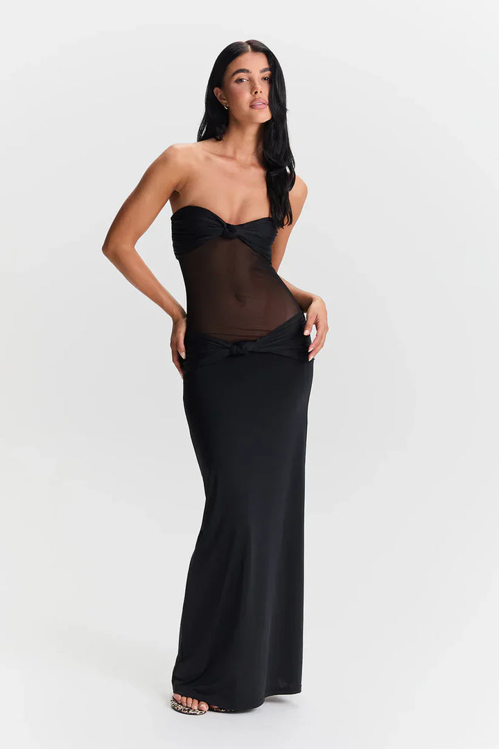 Leah | Elegant Twist Sheer Maxi Dress