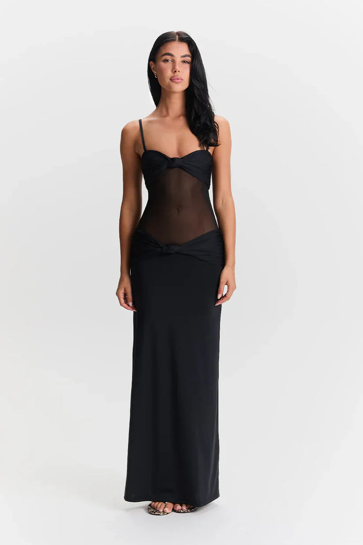 Leah | Elegant Twist Sheer Maxi Dress