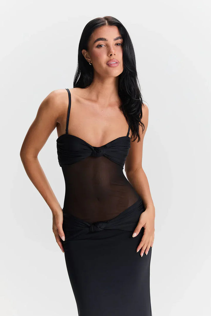 Leah | Elegant Twist Sheer Maxi Dress