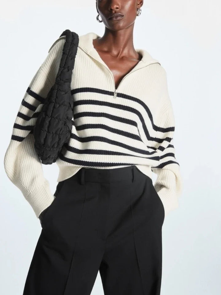 Veyra Striped Lapel Turtleneck Jumper