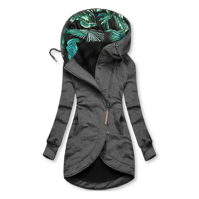 Sophia | Women's Stylish Green Asymmetrical Zip Hoodie