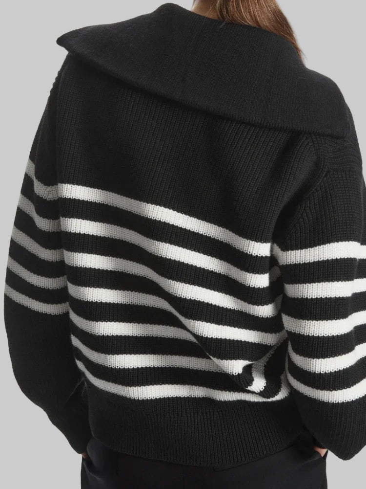 Veyra Striped Lapel Turtleneck Jumper
