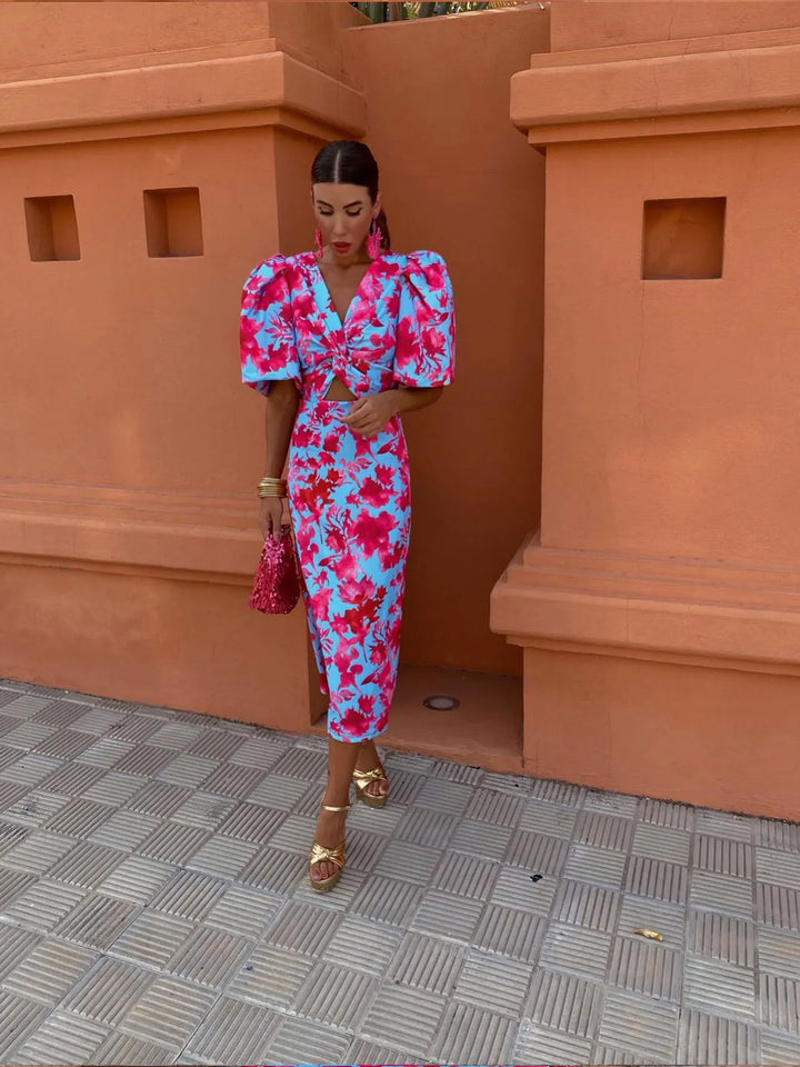 Aurora | Bold Puff-sleeve Midi Dress