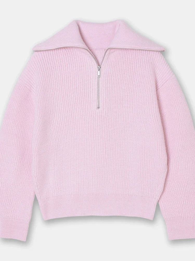 Veyra Striped Lapel Turtleneck Jumper