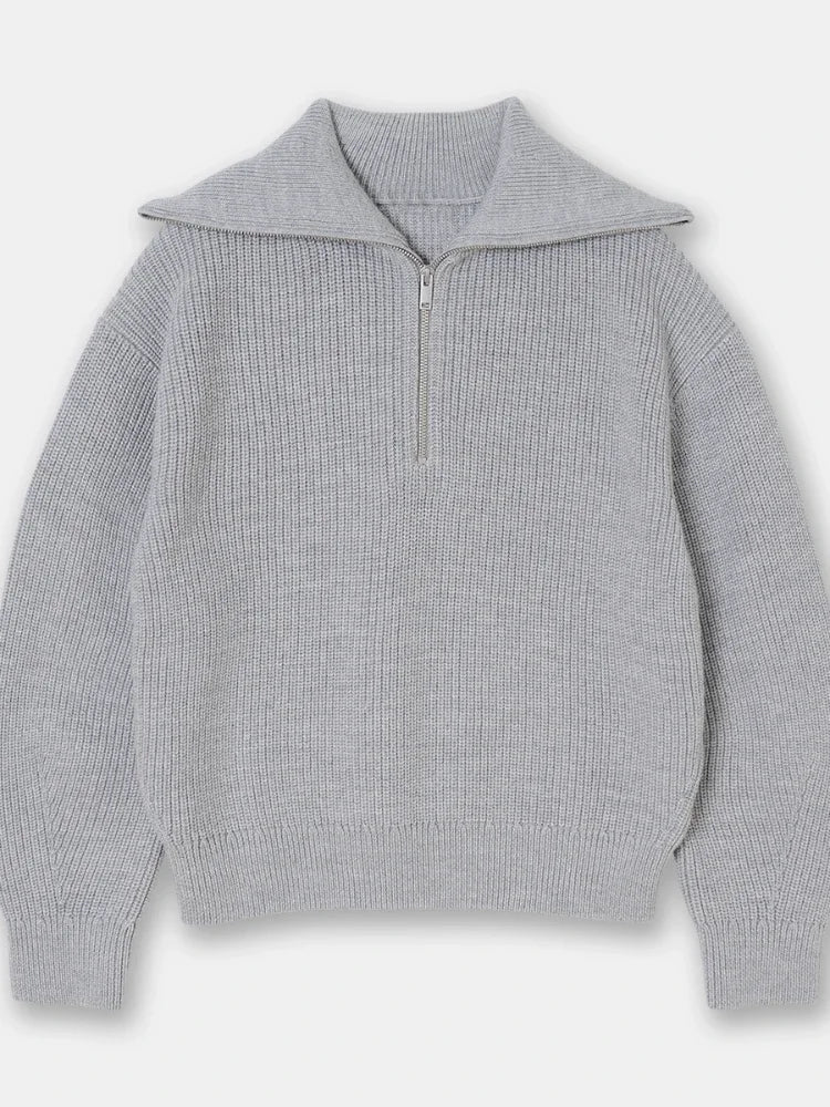 Veyra Striped Lapel Turtleneck Jumper