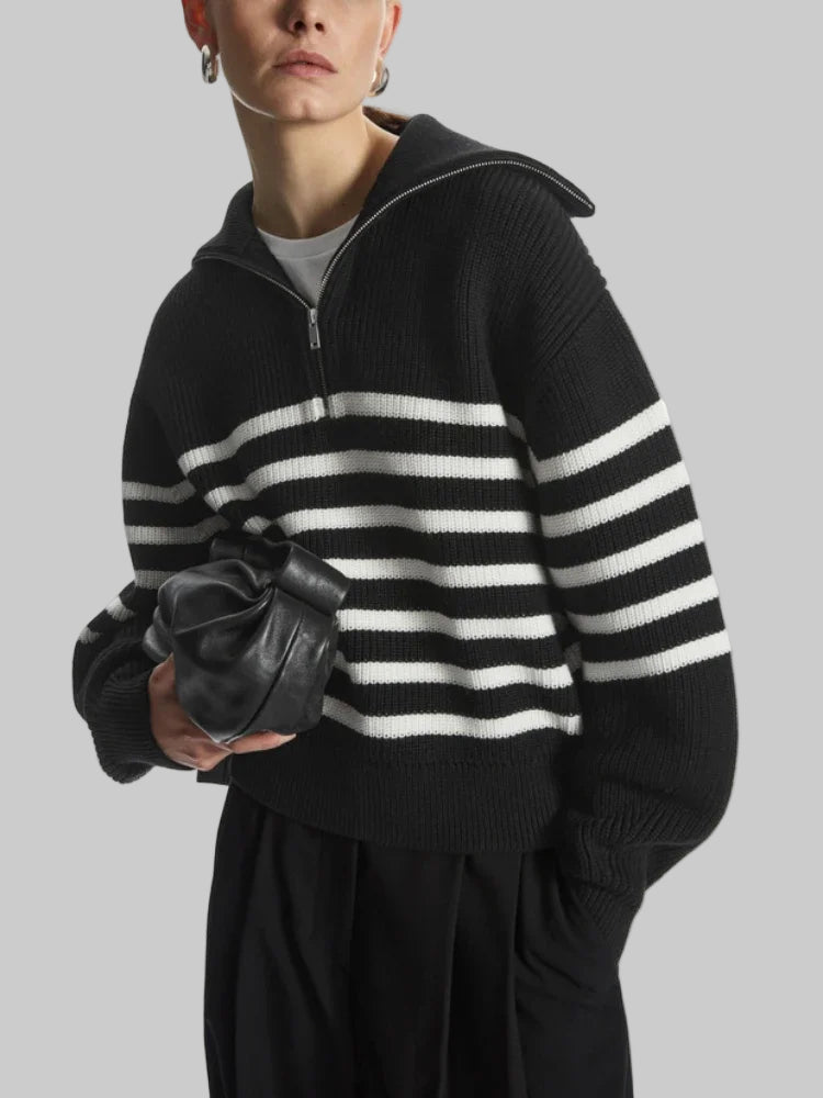 Veyra Striped Lapel Turtleneck Jumper