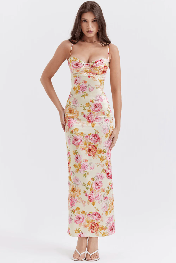 Isla | Floral High-Waisted Midi Dress