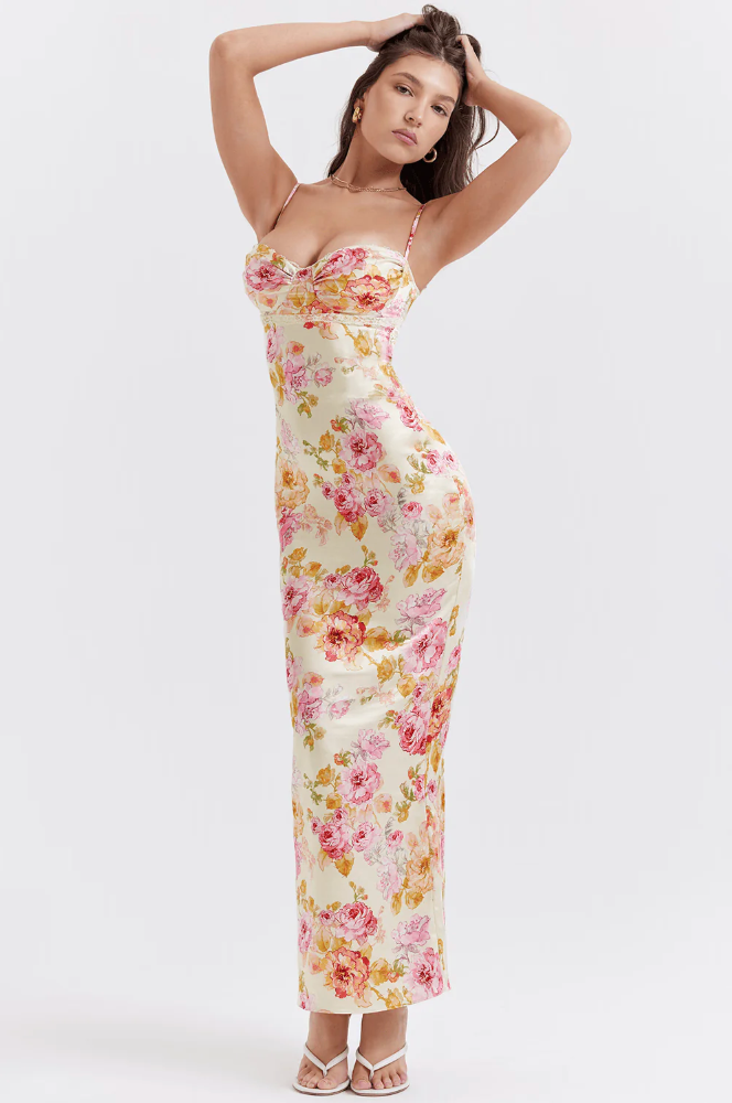 Isla | Floral High-Waisted Midi Dress