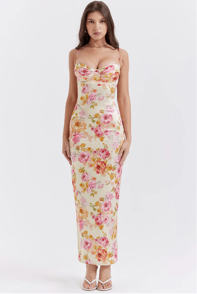 Isla | Floral High-Waisted Midi Dress