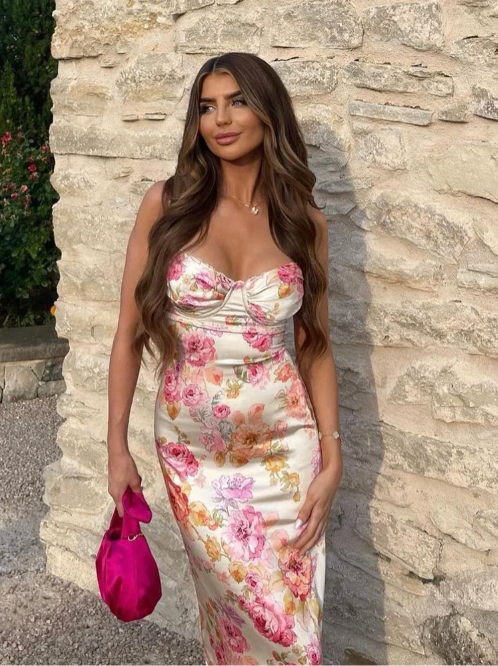 Isla | Floral High-Waisted Midi Dress