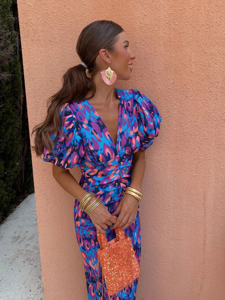 Aurora | Bold Puff-sleeve Midi Dress