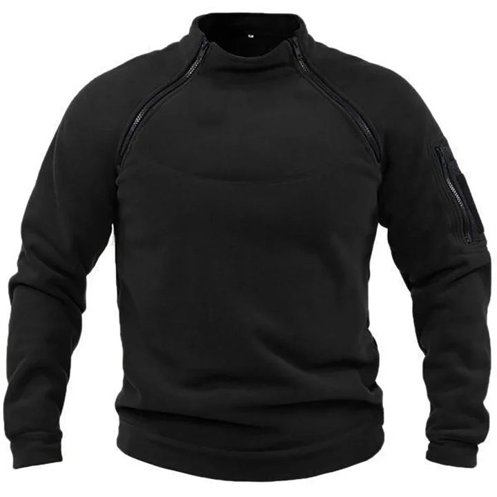 Chester | Tactical Black Sweater with Shoulder Zipper Accents for Men