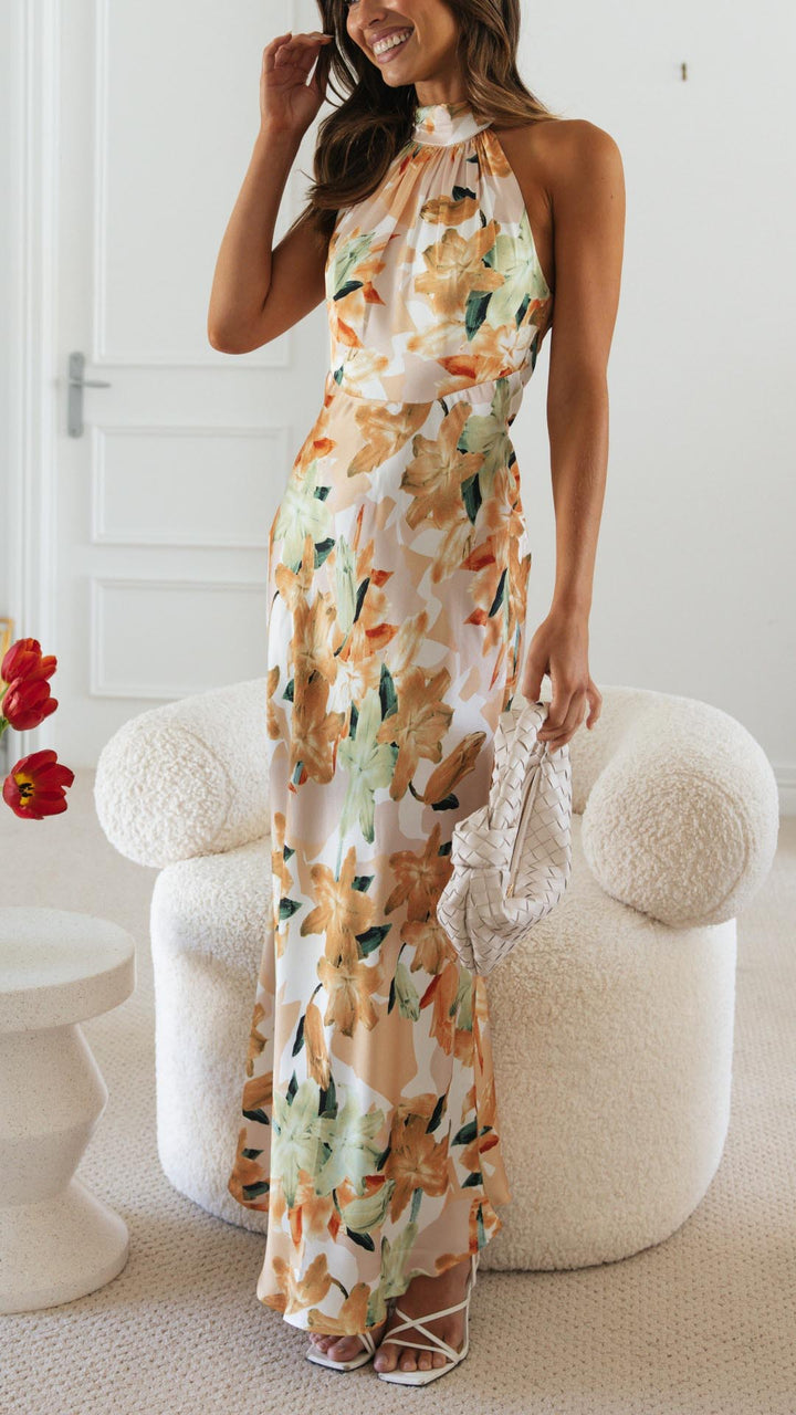 Shane | Whimsical Floral Halter Maxi Dress