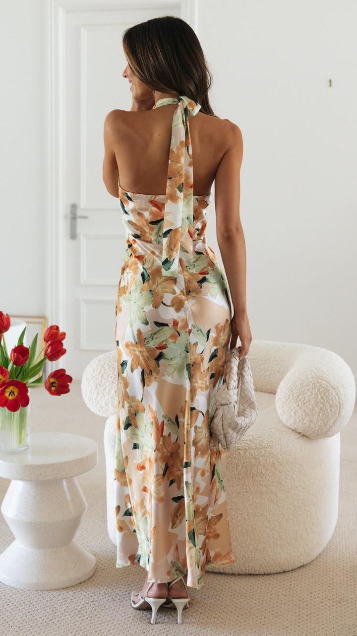 Shane | Whimsical Floral Halter Maxi Dress