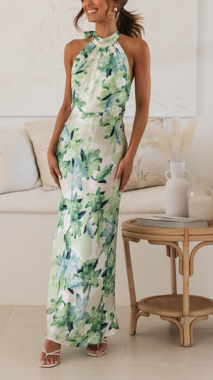 Shane | Whimsical Floral Halter Maxi Dress