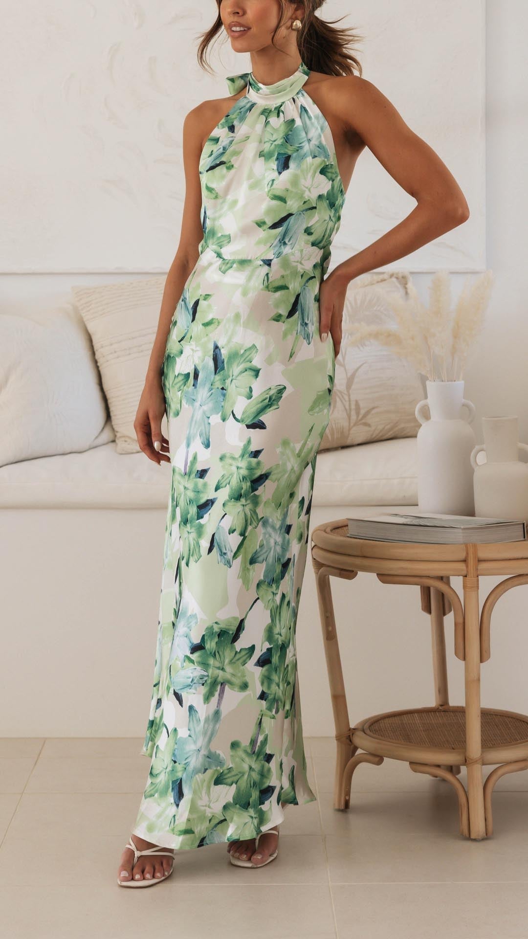 Shane | Whimsical Floral Halter Maxi Dress
