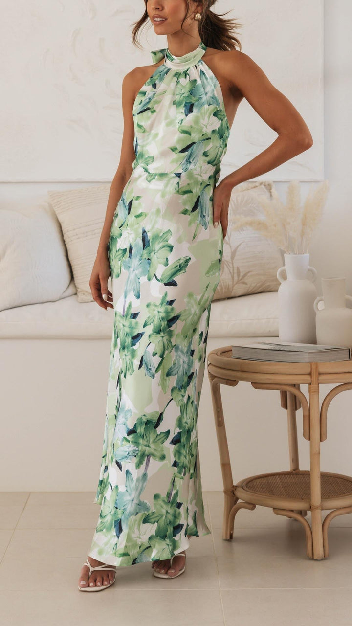 Shane | Whimsical Floral Halter Maxi Dress