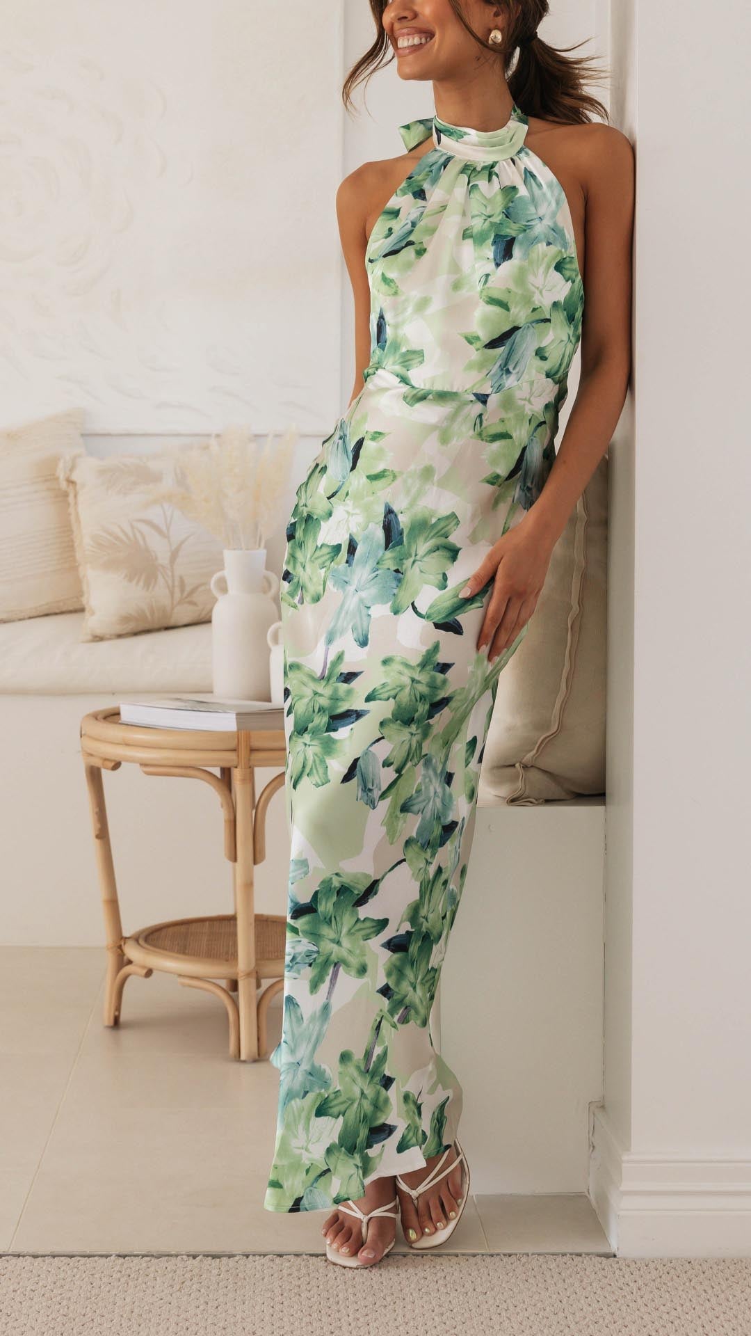 Shane | Whimsical Floral Halter Maxi Dress