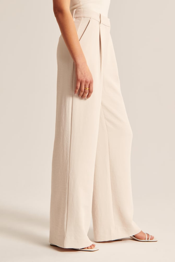 Avery | Beige Wide Leg Tailored Pants