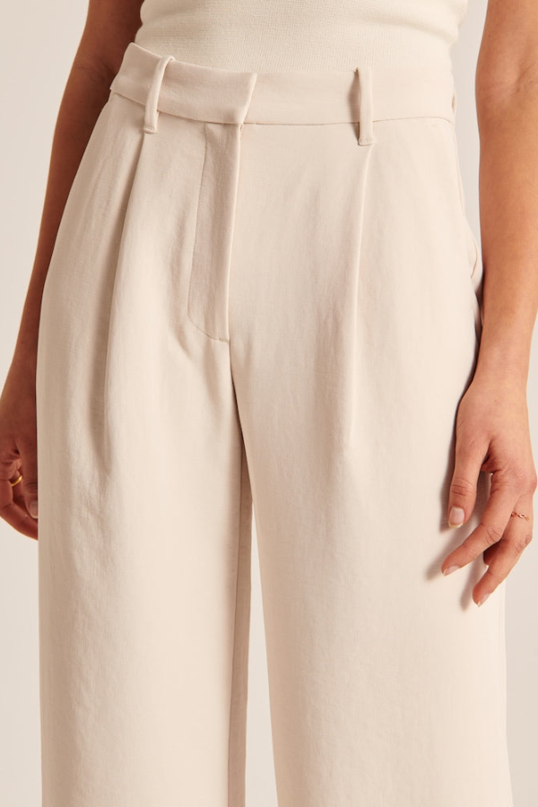 Avery | Beige Wide Leg Tailored Pants
