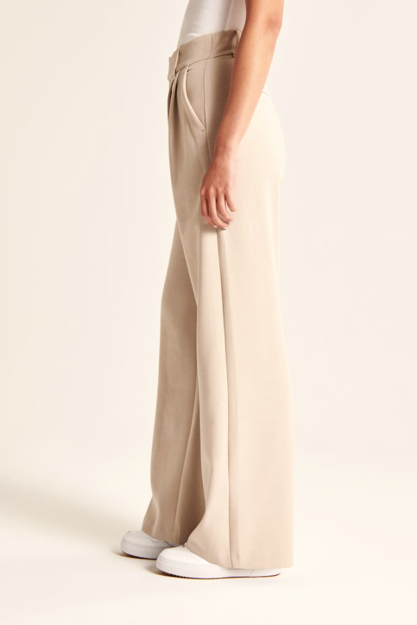 Avery | Beige Wide Leg Tailored Pants