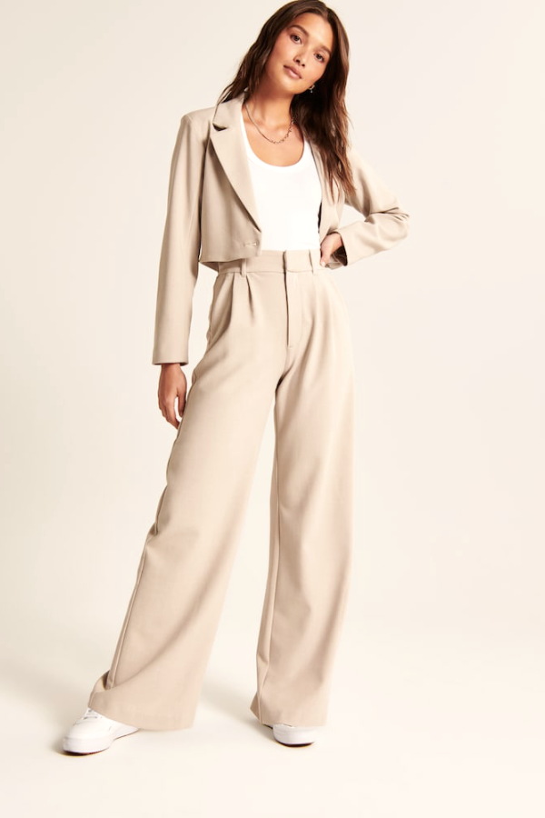 Avery | Beige Wide Leg Tailored Pants