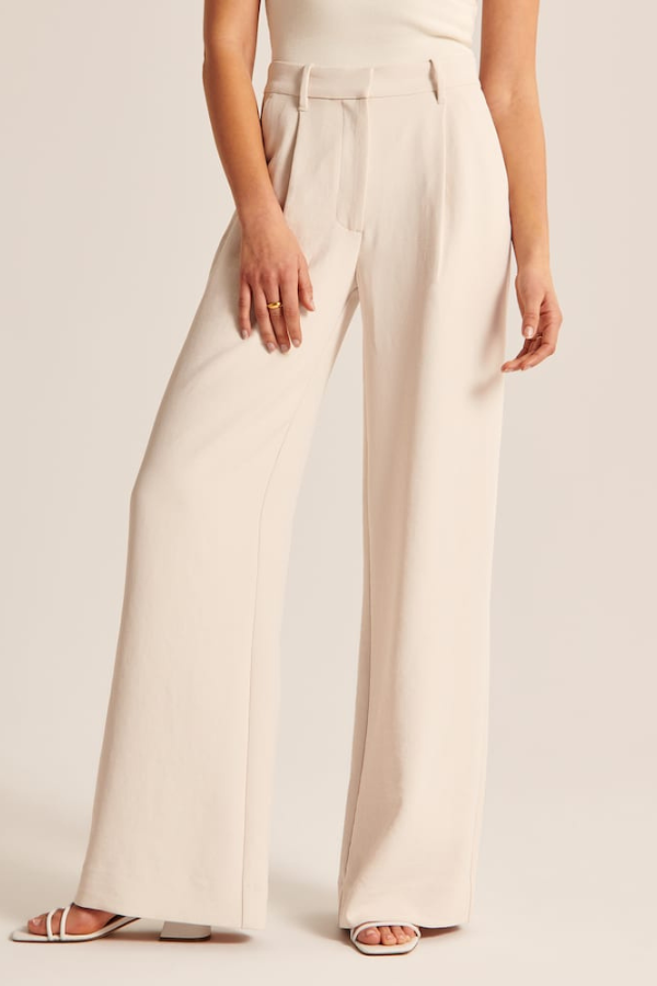 Avery | Beige Wide Leg Tailored Pants