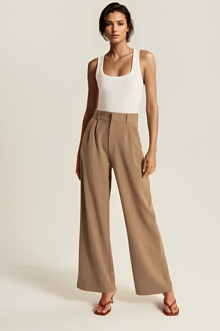 Avery | Brown Wide Leg Tailored Pants