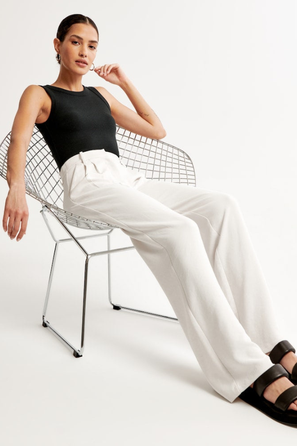 Avery | White Wide Leg Tailored Pants