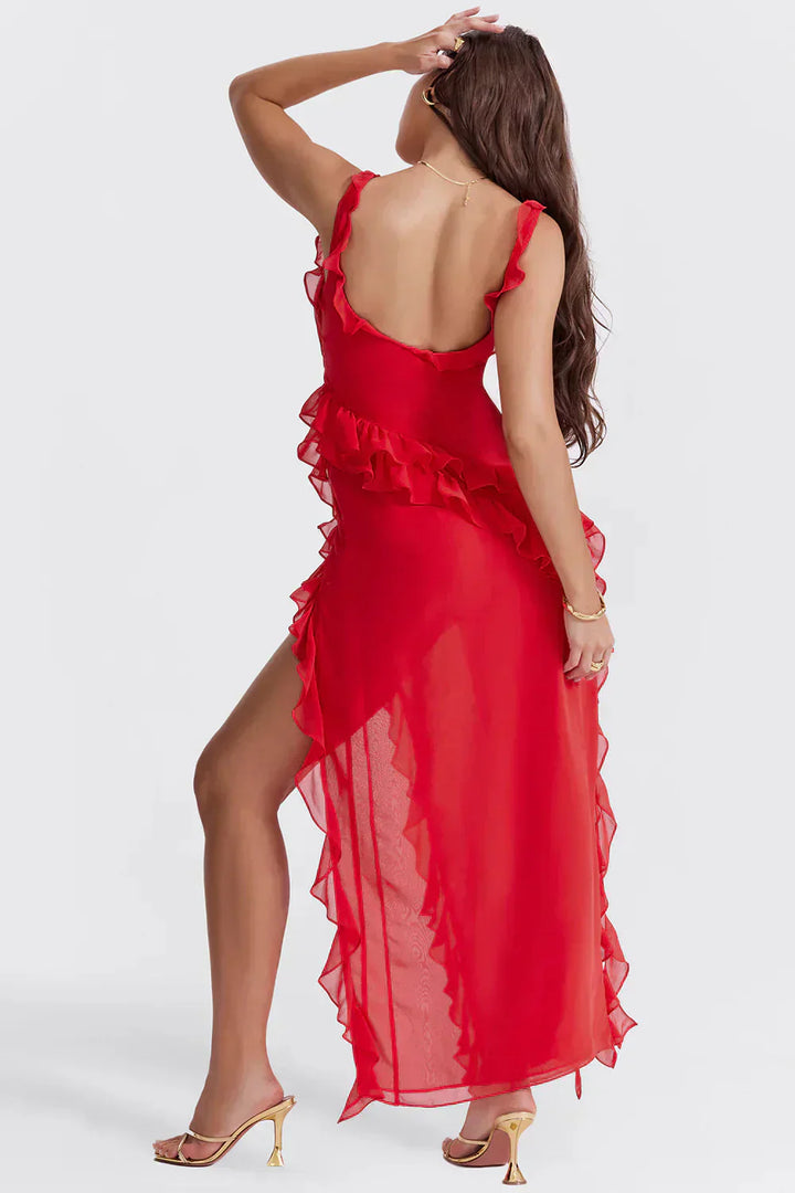Camilla | Chic Ruffle Split Maxi Dress