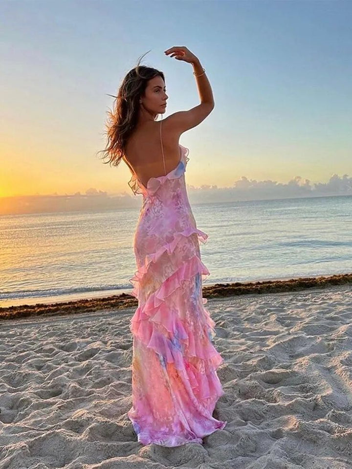 Belle | Graceful Cascading Ruffle Midi Dress