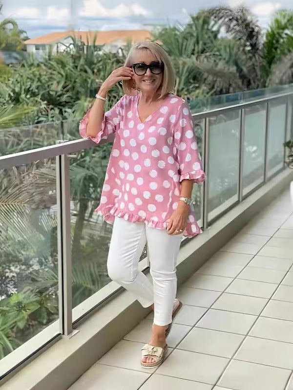 Lucia | Polka Dot V-neck Blouse