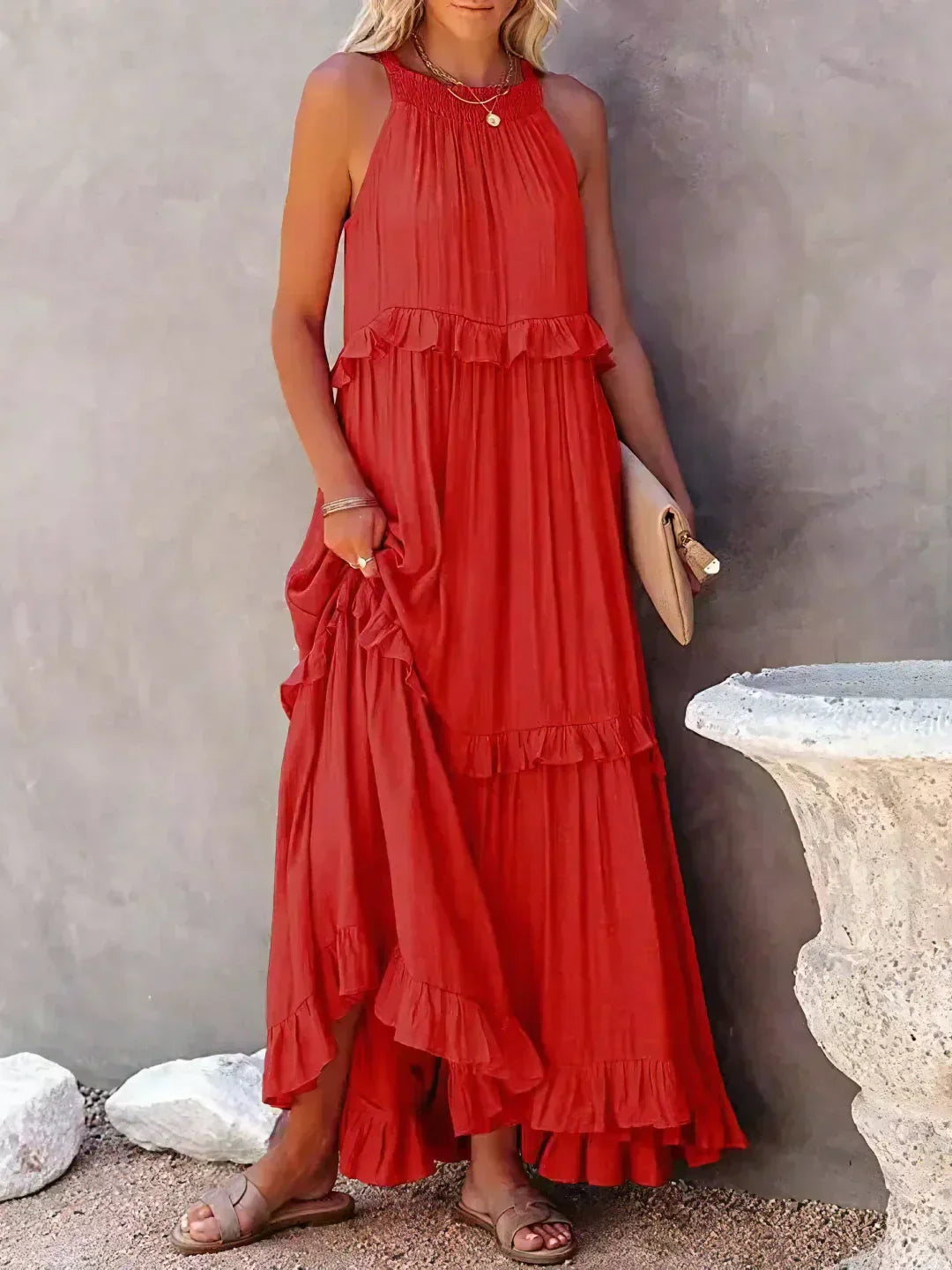 Sola | Halter Ruffle Maxi Dress