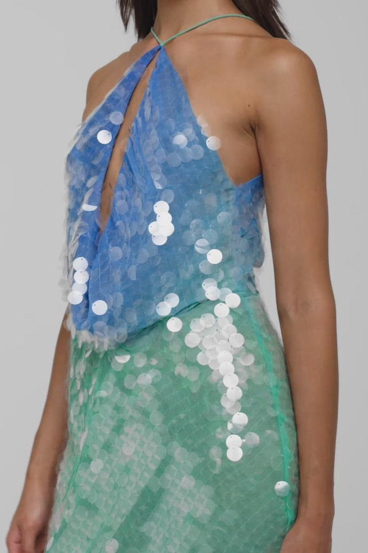 Luna | Shimmering Halter Backless Party Mini Dress