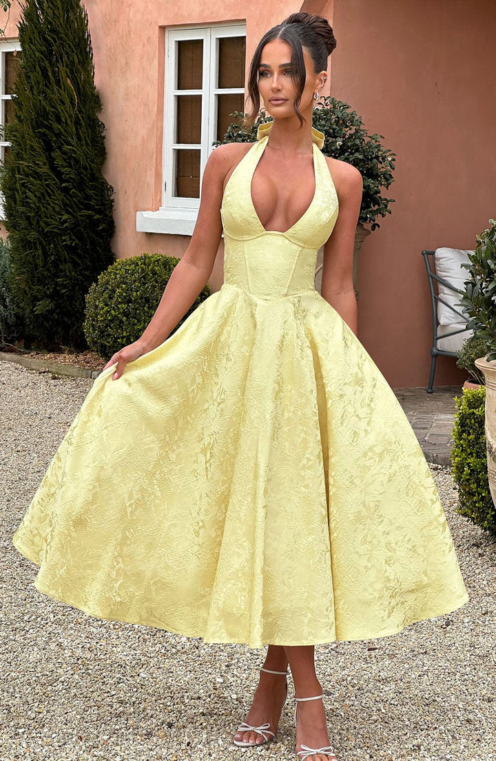 Natalie | Halter V-Neck Midi Dress