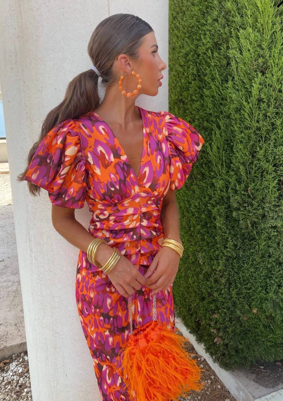 Aurora | Bold Puff-sleeve Midi Dress