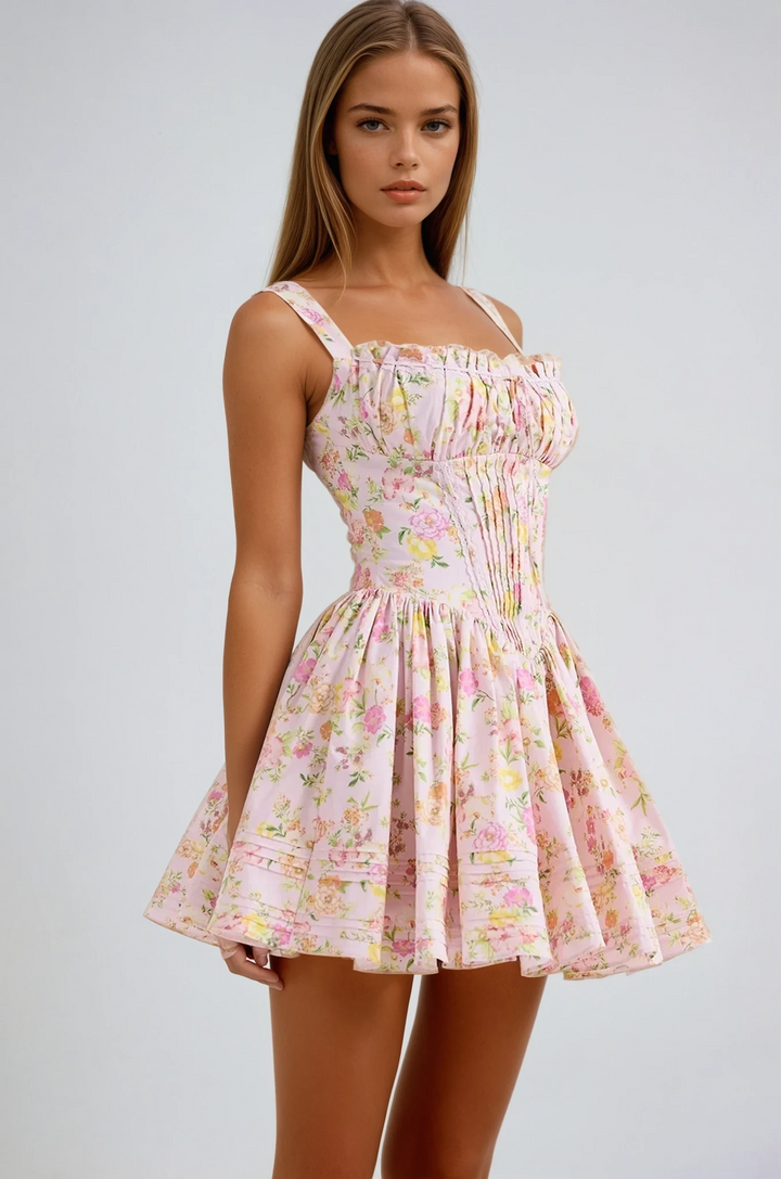 Anna | Romantic Structured Floral Mini Dress