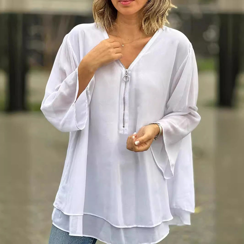 Lara | Chic Flowy Zip Top